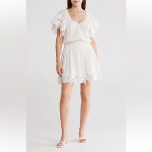 Ramy Brook Jacy Lace Trim‎ Short Sleeve Dress mini dress white small NWT